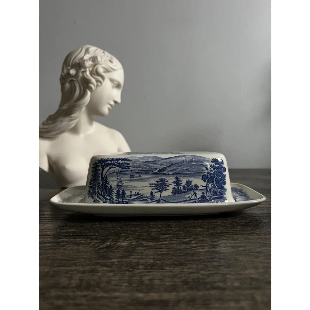 Vintage Blue and White Butter Dish